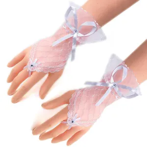 US 1~2Pairs Women Lace Fingerless Costume Gloves Bridal Wedding Party Wrist-long