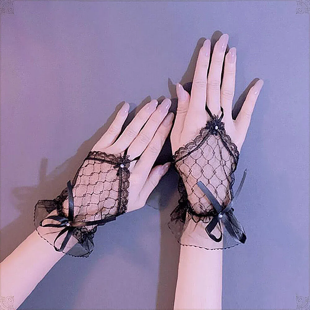 US 1~2Pairs Women Lace Fingerless Costume Gloves Bridal Wedding Party Wrist-long