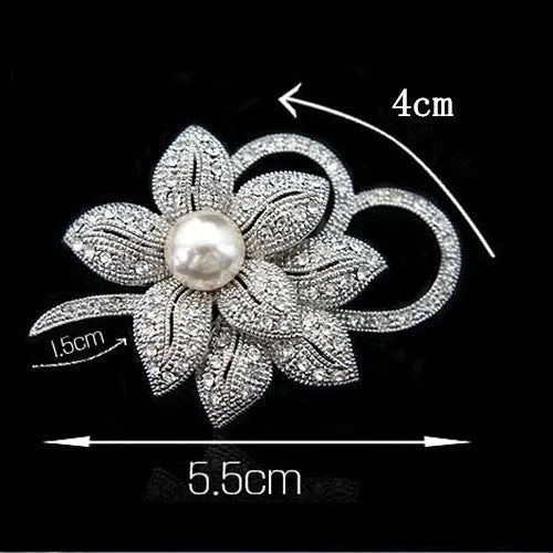 Vintage Style Rhodium Plated Clear Austria Crystals Imitation Pearl Big Bow Brooch Wedding Accessories