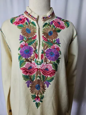 Vintage woodstock embroidered 70s blouse M-L