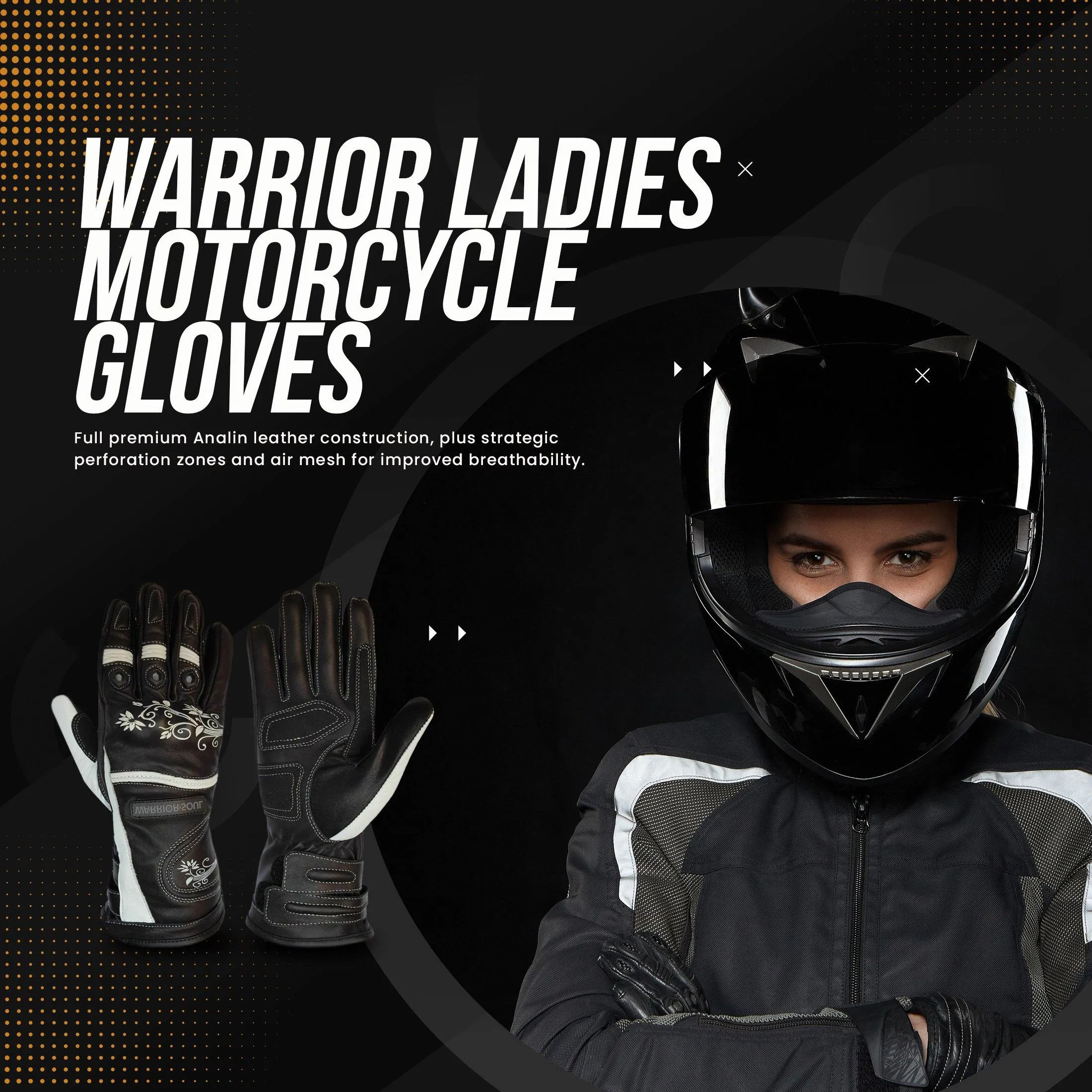 Warrior Gears® Ladies Motorcycle Gloves Leather Graphic Biker Glove