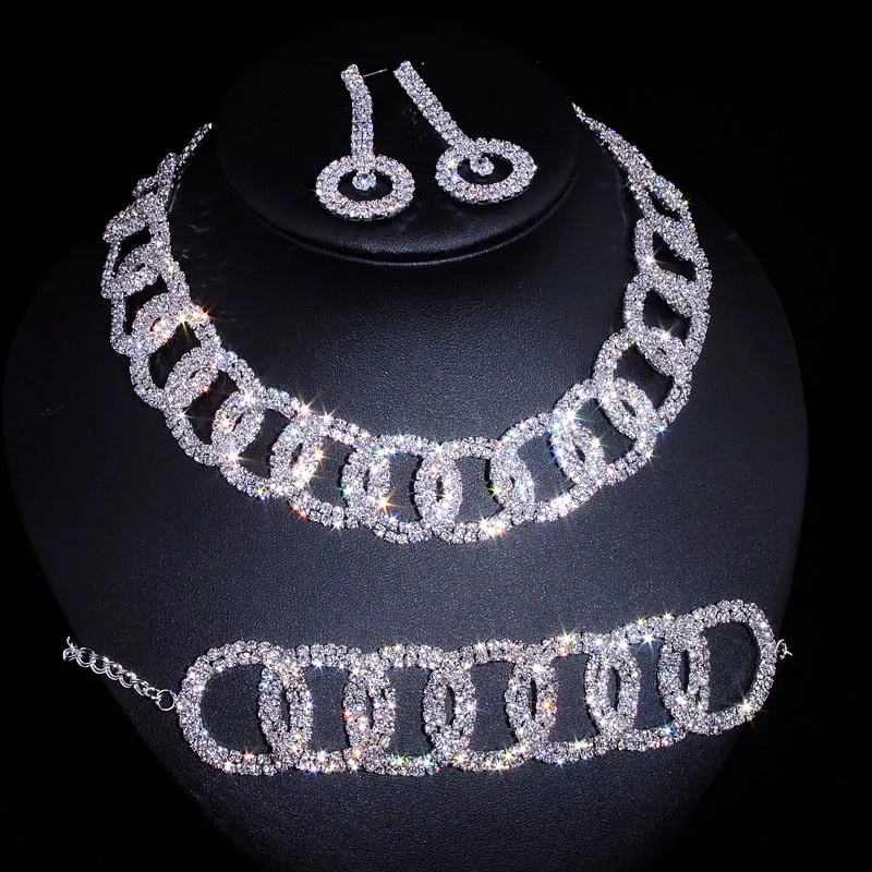 Wedding Jewelry Classic Crystal Jewelry Set for Bride with Rhinestone in Silver Color