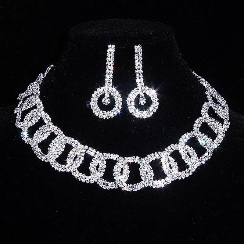 Wedding Jewelry Classic Crystal Jewelry Set for Bride with Rhinestone in Silver Color