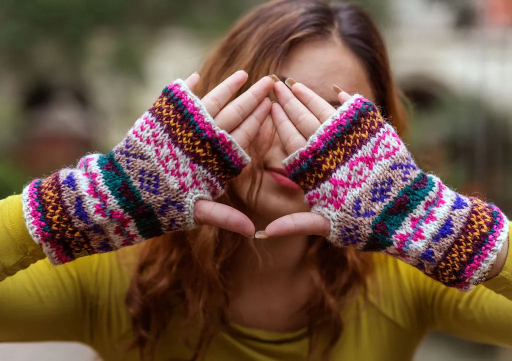 White Pink Multicolor Winter Hand Warmers-Texting Gloves