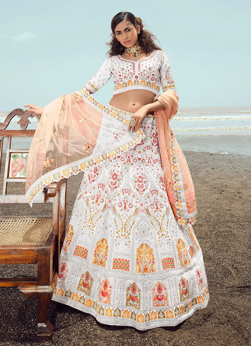 White Zarkan Embroidered Designer Lehenga Choli