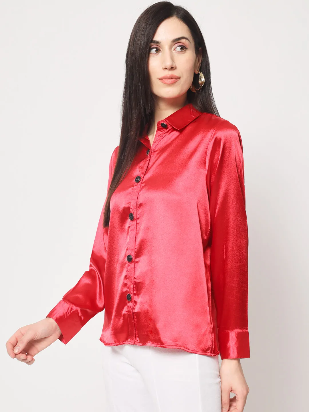 Women Red Classic Slim Fit Casual Shirt