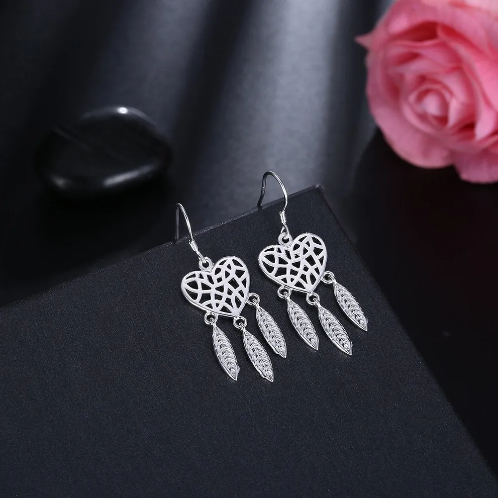 Yellow Chimes Silver Plated Dangler Heart Earrings for Women & Girls