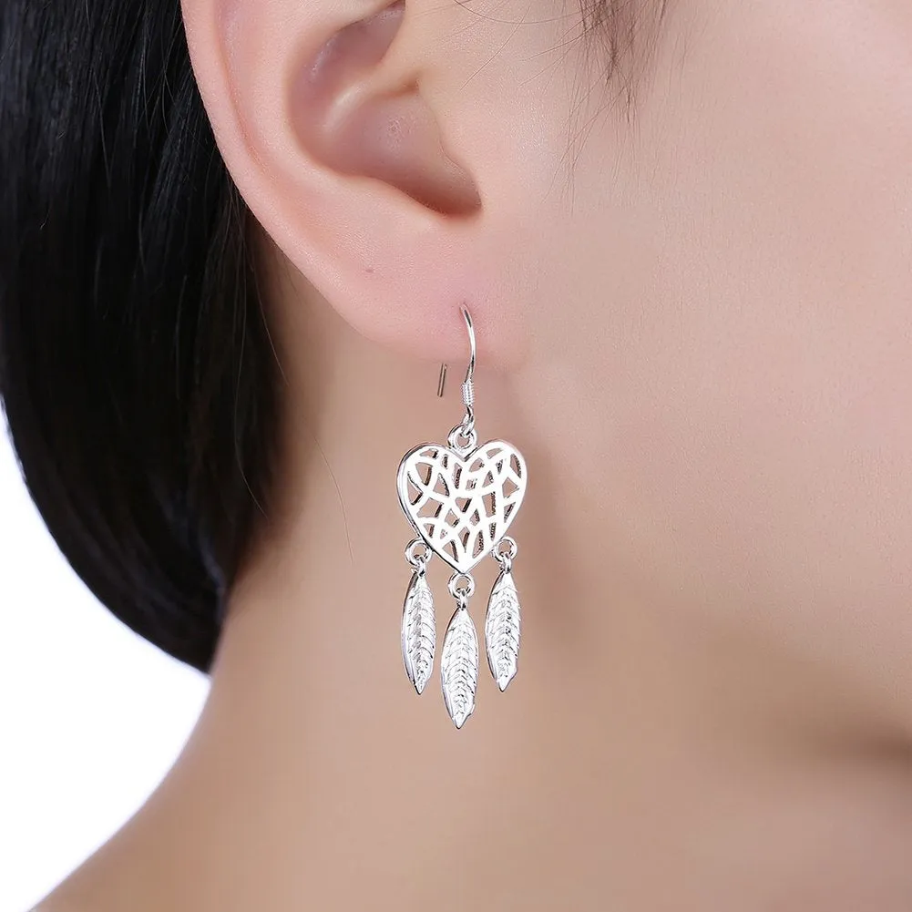 Yellow Chimes Silver Plated Dangler Heart Earrings for Women & Girls