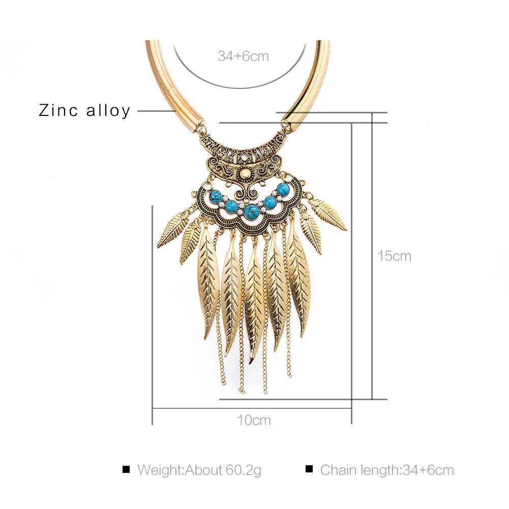 Yellow Chimes Trendy Collection Designer Tassel Leaves Blue Necklace For Women & Girls