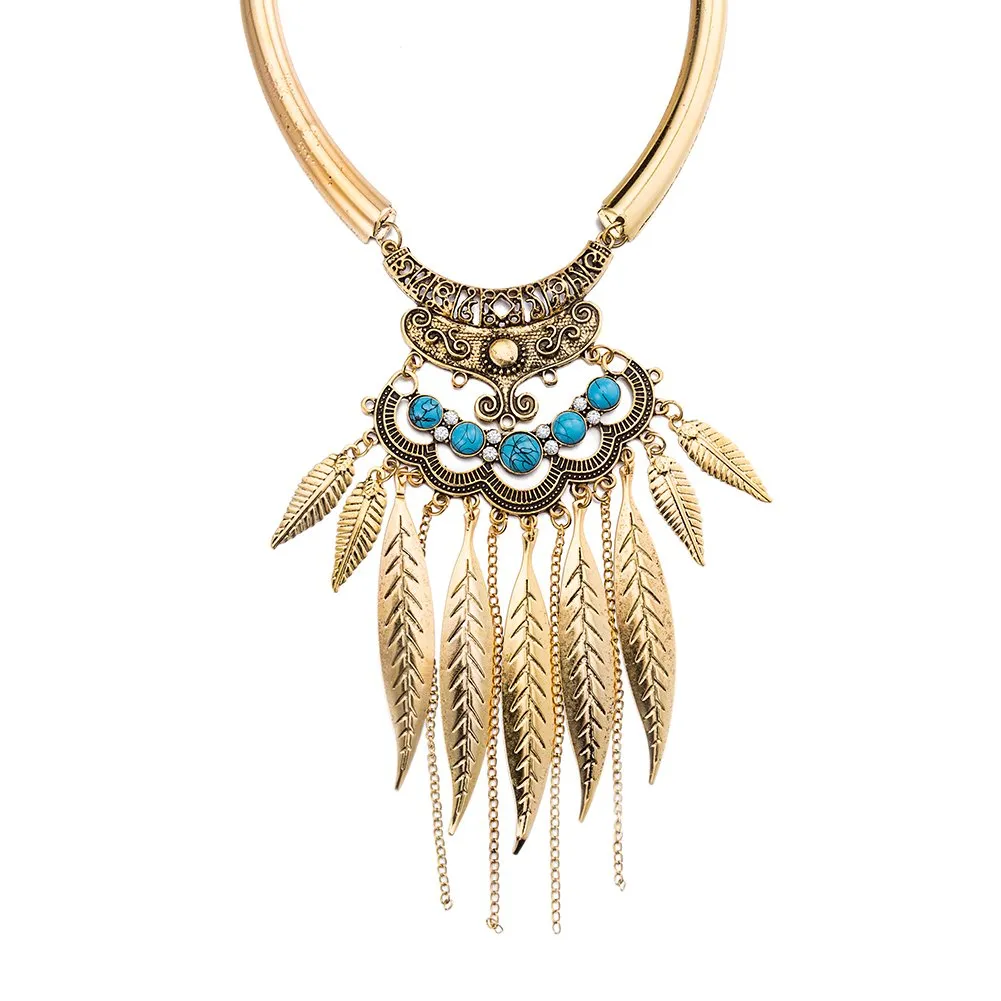 Yellow Chimes Trendy Collection Designer Tassel Leaves Blue Necklace For Women & Girls