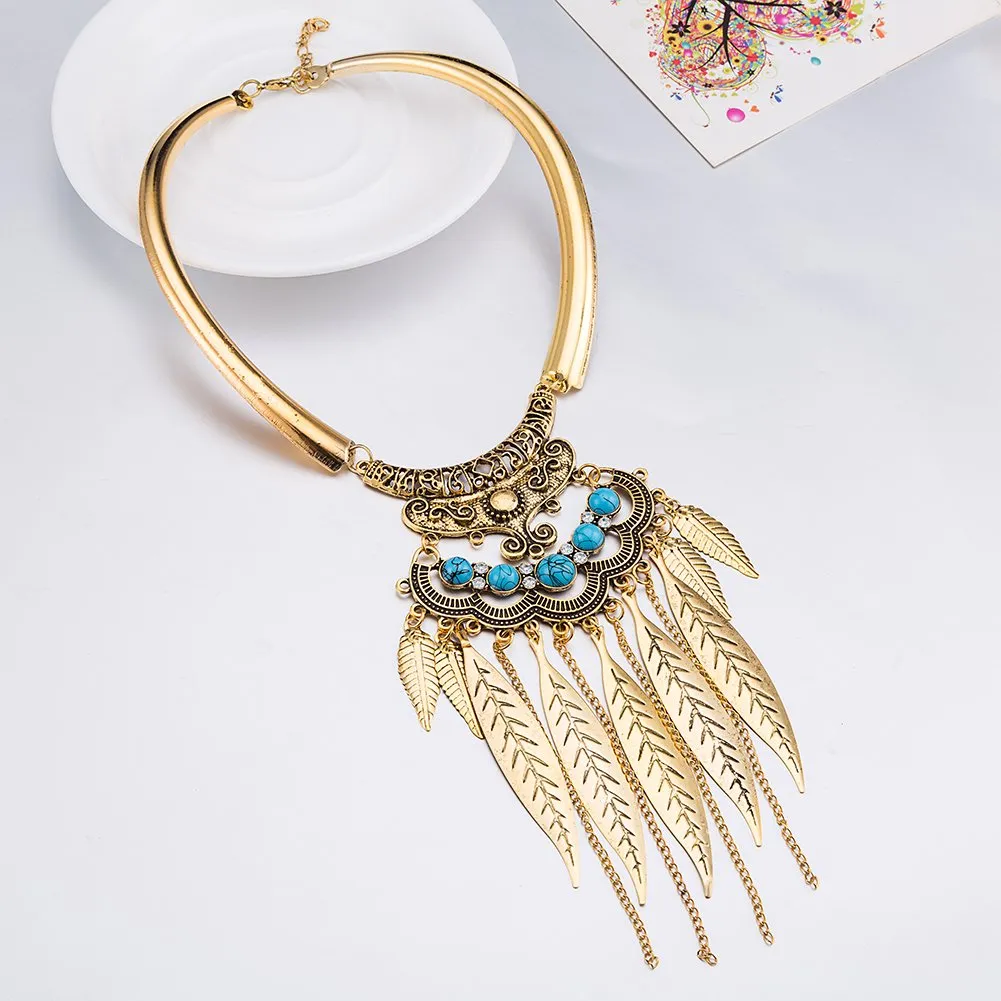 Yellow Chimes Trendy Collection Designer Tassel Leaves Blue Necklace For Women & Girls