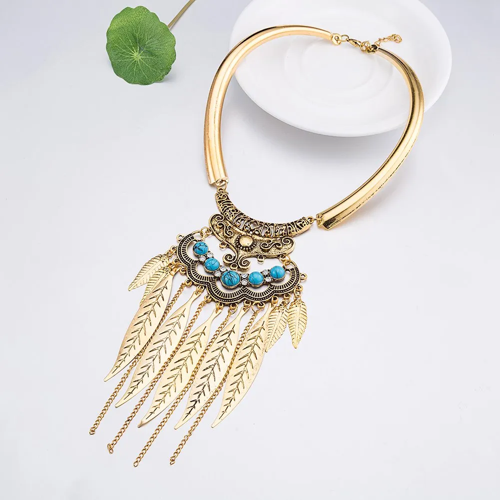 Yellow Chimes Trendy Collection Designer Tassel Leaves Blue Necklace For Women & Girls