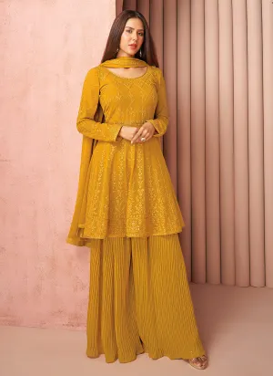 Yellow Sequence Embroidered Designer Sharara Suit