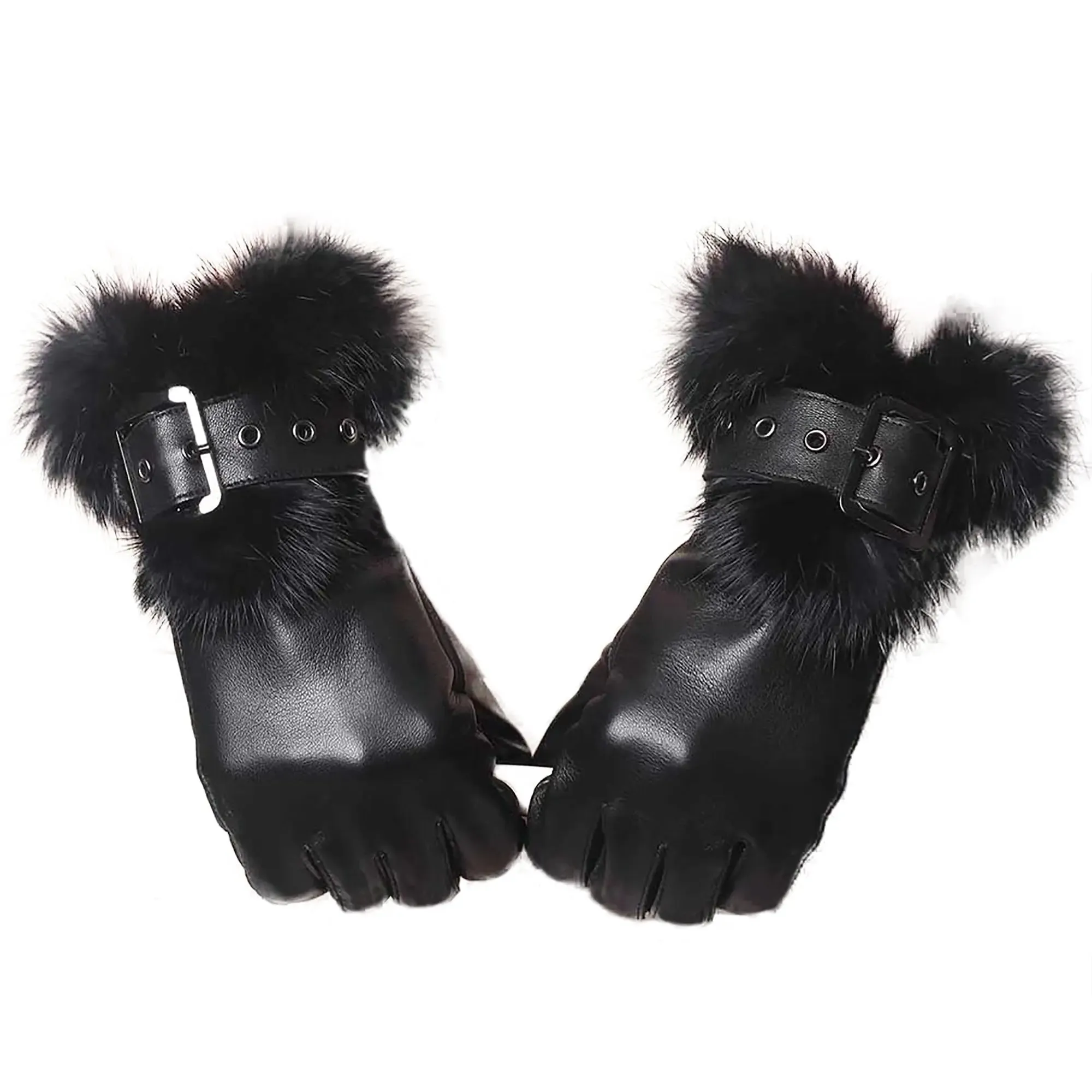 YISEVEN Women's  Lambskin Rabbit Fur  Leather Gloves