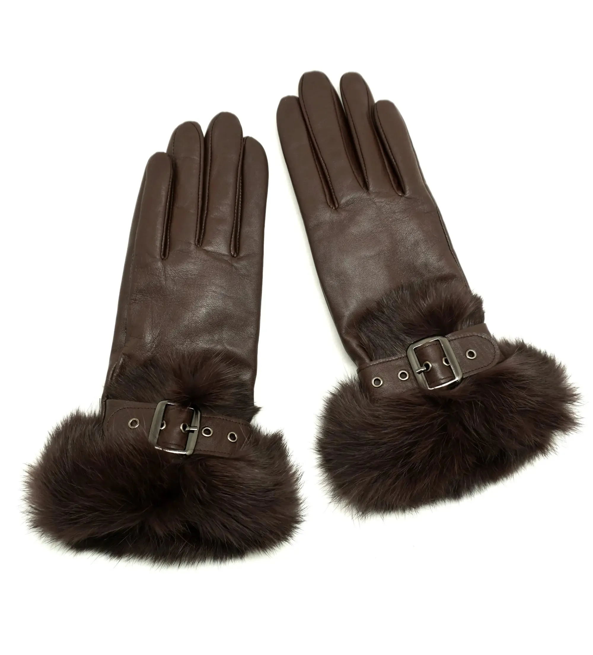 YISEVEN Women's  Lambskin Rabbit Fur  Leather Gloves